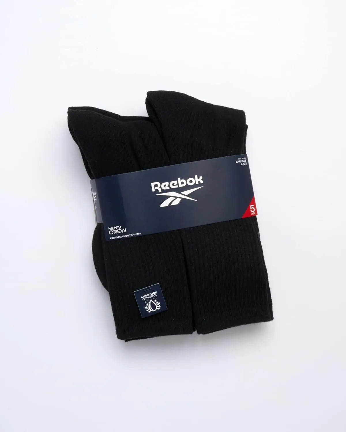 Reebok Men's Crew Socks - 5 Pack Stretch Performance Cushioned High Crew Socks - Arch Support Athletic Socks for Men (6-12.5)