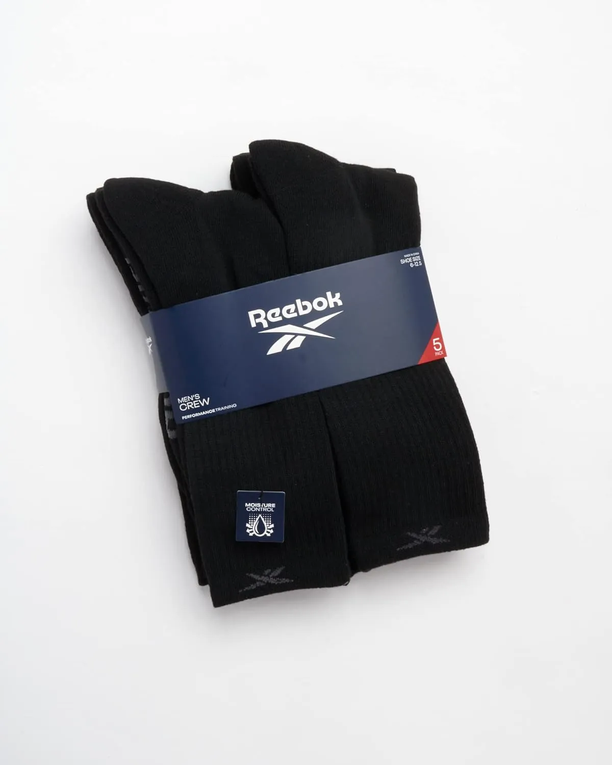 Reebok Men's Crew Socks - 5 Pack Stretch Performance Cushioned High Crew Socks - Arch Support Athletic Socks for Men (6-12.5)