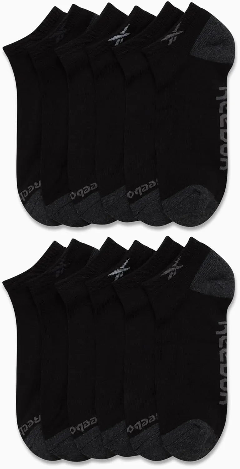 Reebok Men's Low Cut Socks - 12 Pack Performance Cushion Comfort No Show Socks - Breathable Athletic Socks for Men (6-12.5)