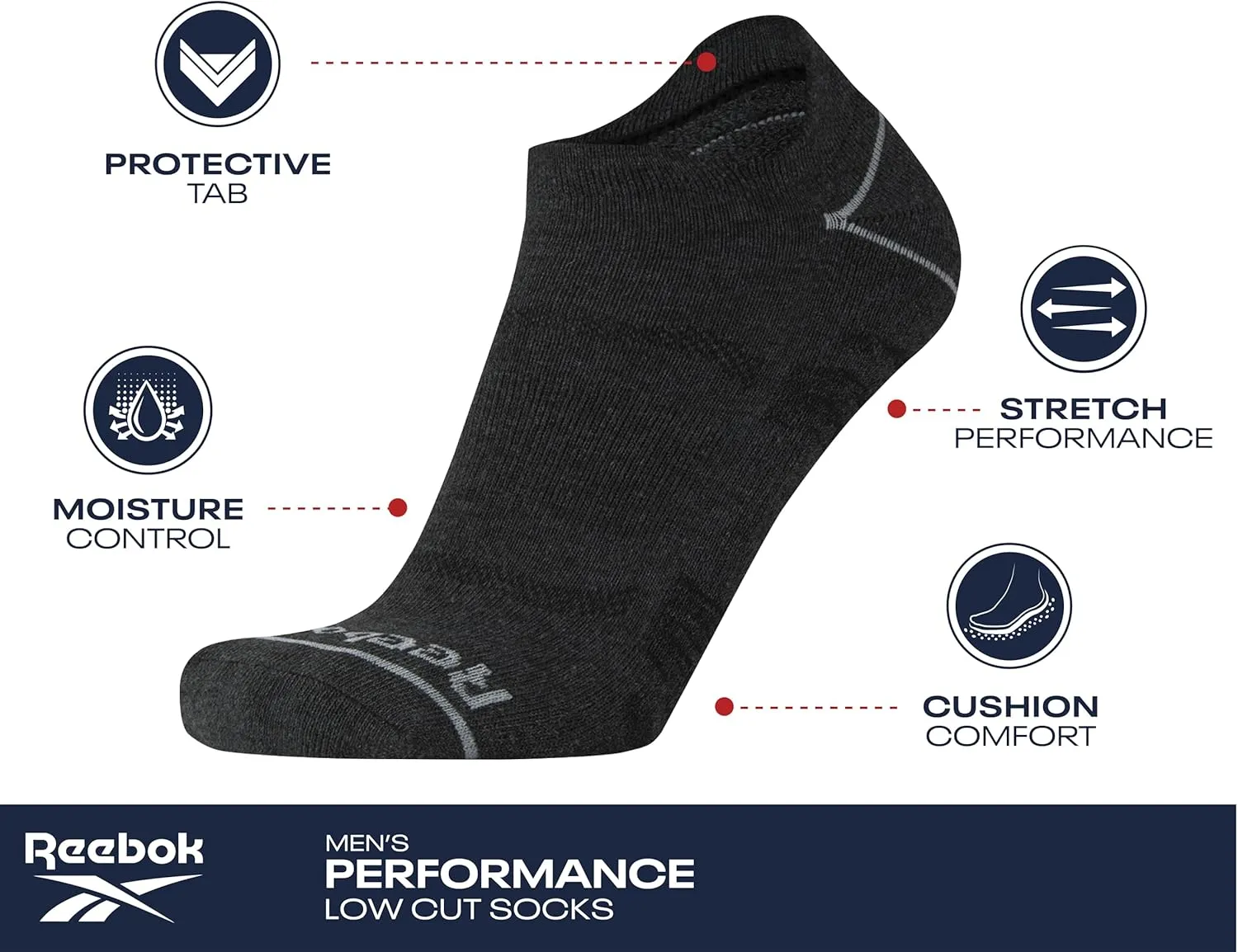 Reebok Men's Low Cut Socks - 12 Pack Performance Cushion Comfort No Show Socks - Breathable Athletic Socks for Men (6-12.5)