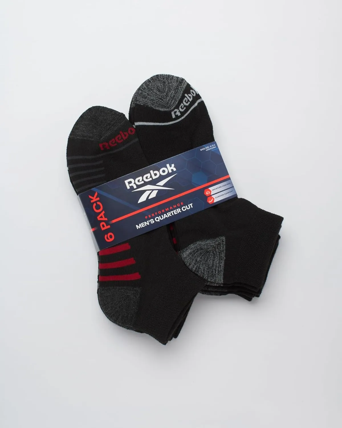 Reebok Men’s Quarter Socks – 6 Pack Cushion Quarter Cut Ankle Socks for Men - Breathable Men's Athletic Socks (Size: 6-12.5)