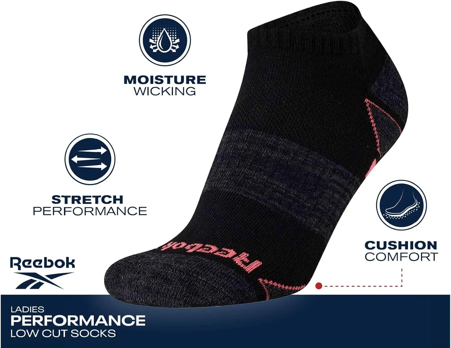 Reebok Women's Athletic Socks - Performance Cushioned Low Cut Socks (6 Pack)
