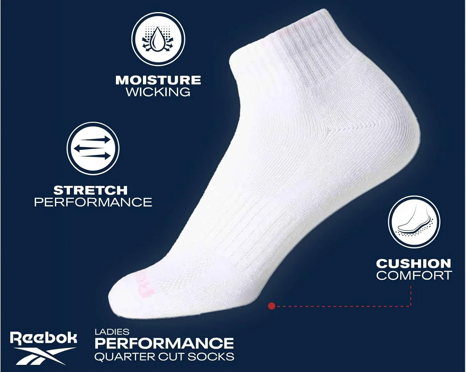 Reebok Women's Comfort Cushioned Athletic Quarter Cut Socks (6 Pack)