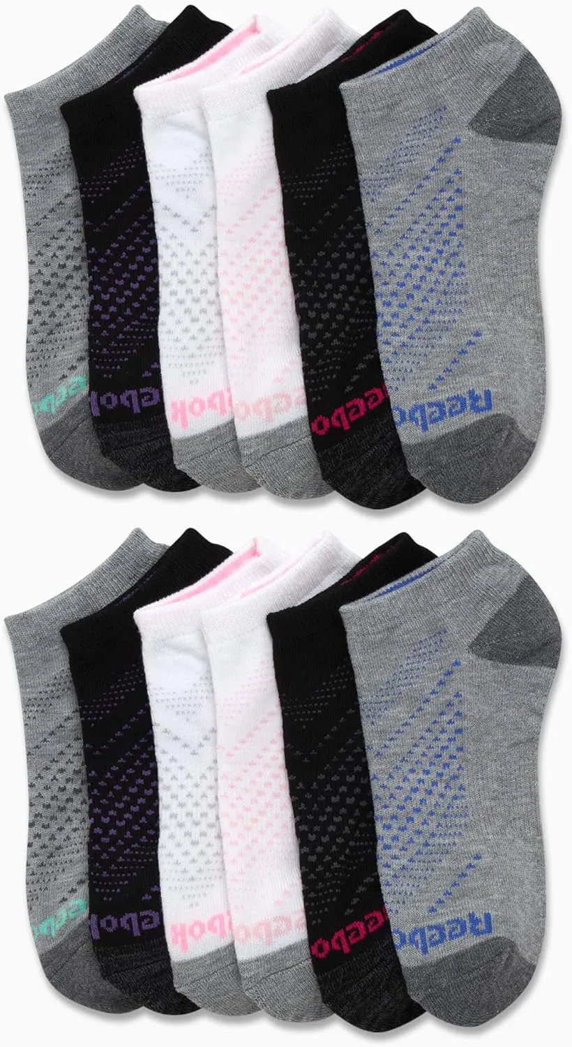 Reebok Women's No Show Athletic Breathable Low Cut Cushioned Socks (12 Pack)