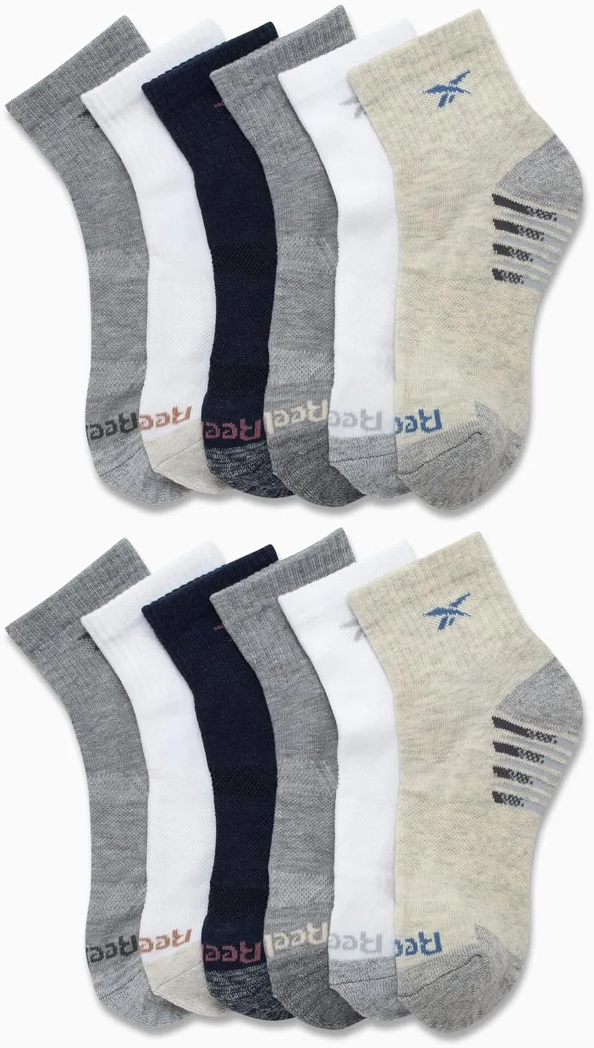 Reebok Womens Quarter Socks - 12 Pack Performance Arch Support Ankle Socks - Cushioned Athletic Socks for Women (Size: 4-10)