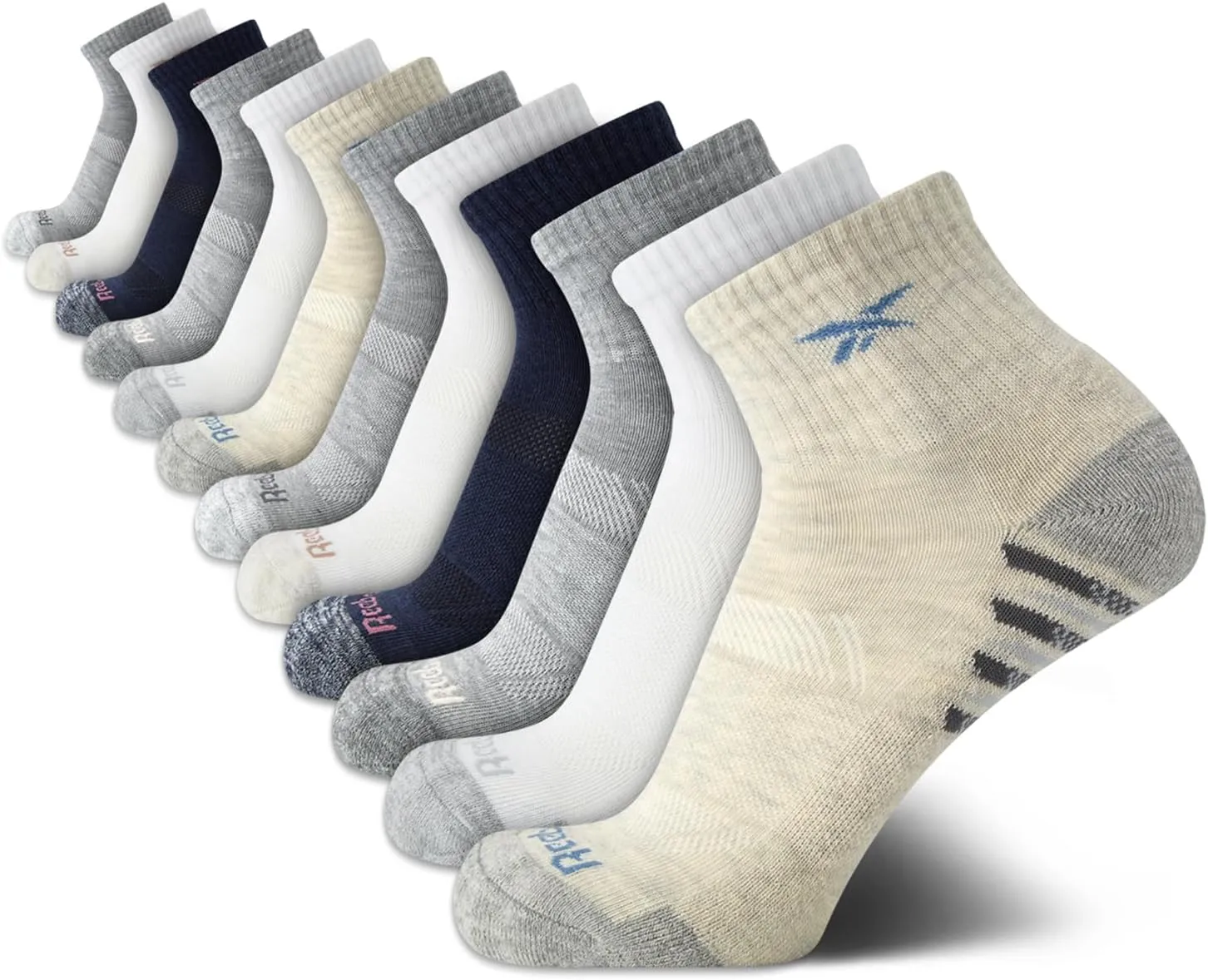 Reebok Womens Quarter Socks - 12 Pack Performance Arch Support Ankle Socks - Cushioned Athletic Socks for Women (Size: 4-10)