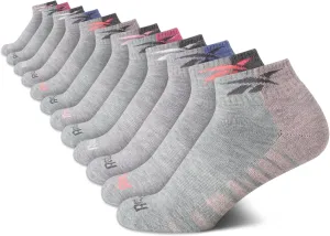 Reebok Womens Quarter Socks - 12 Pack Performance Arch Support Ankle Socks - Cushioned Athletic Socks for Women (Size: 4-10)