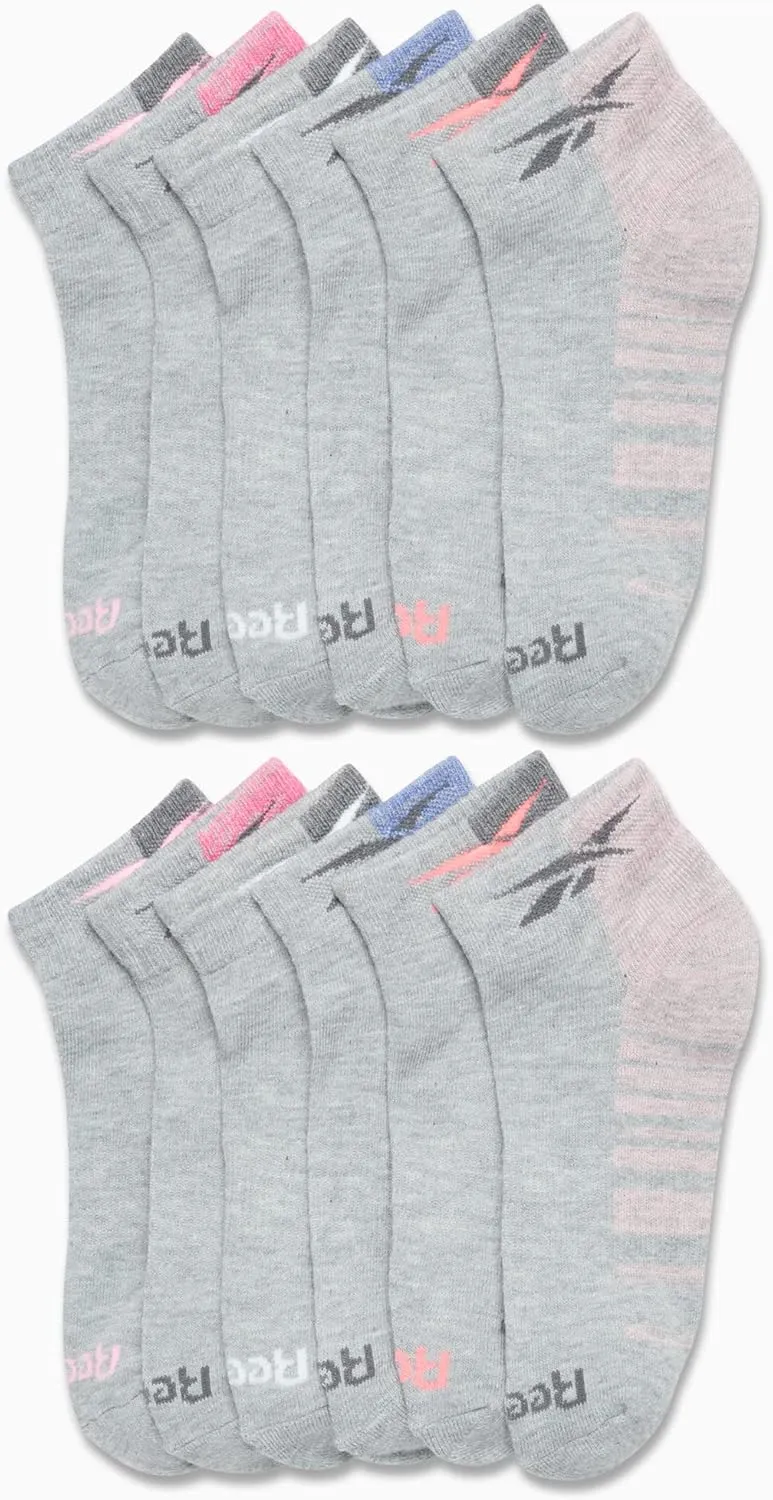 Reebok Womens Quarter Socks - 12 Pack Performance Arch Support Ankle Socks - Cushioned Athletic Socks for Women (Size: 4-10)
