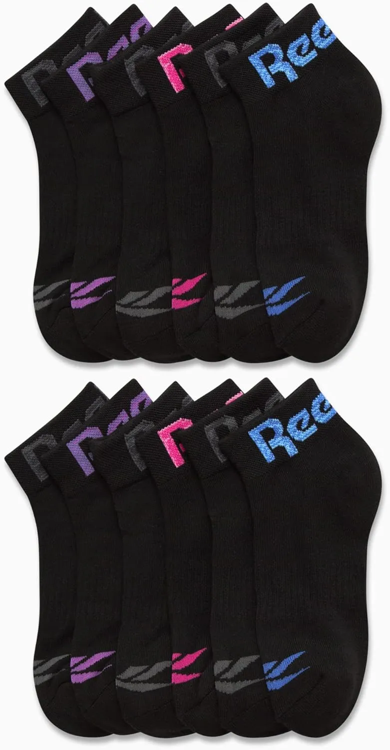Reebok Womens Quarter Socks - 12 Pack Performance Arch Support Ankle Socks - Cushioned Athletic Socks for Women (Size: 4-10)