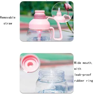 Refillable Water Bottles Women's Summer Plastic Water Bottle with Filter, 1800ml/60oz Large Capacity Sports Drinking Bottles with Handle Sports Water Bottle (Color : A-white)