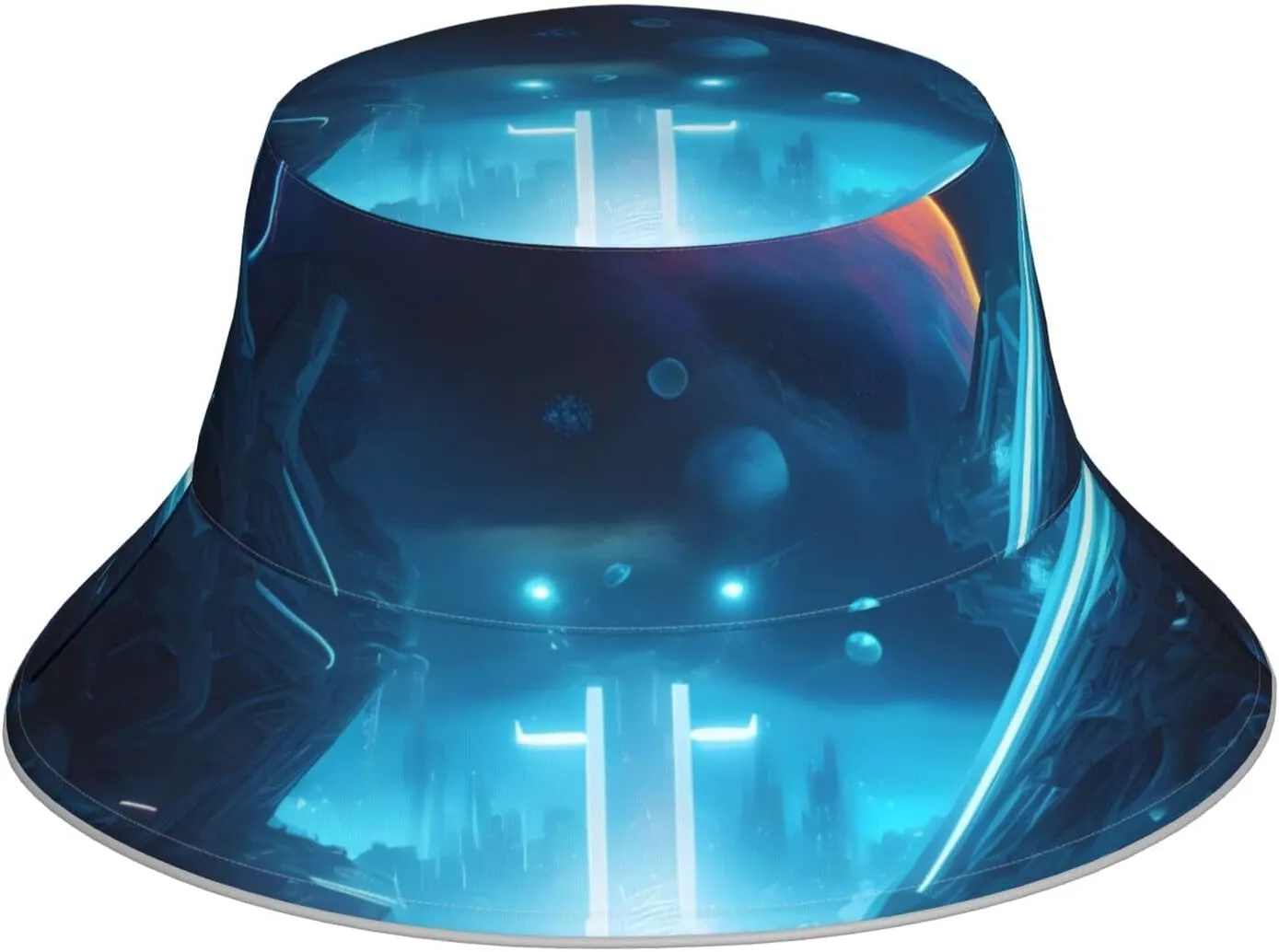 Reflective Bucket Hat Science Fiction Future Pattern for Men and Women - Lightweight, Breathable, Foldable Black