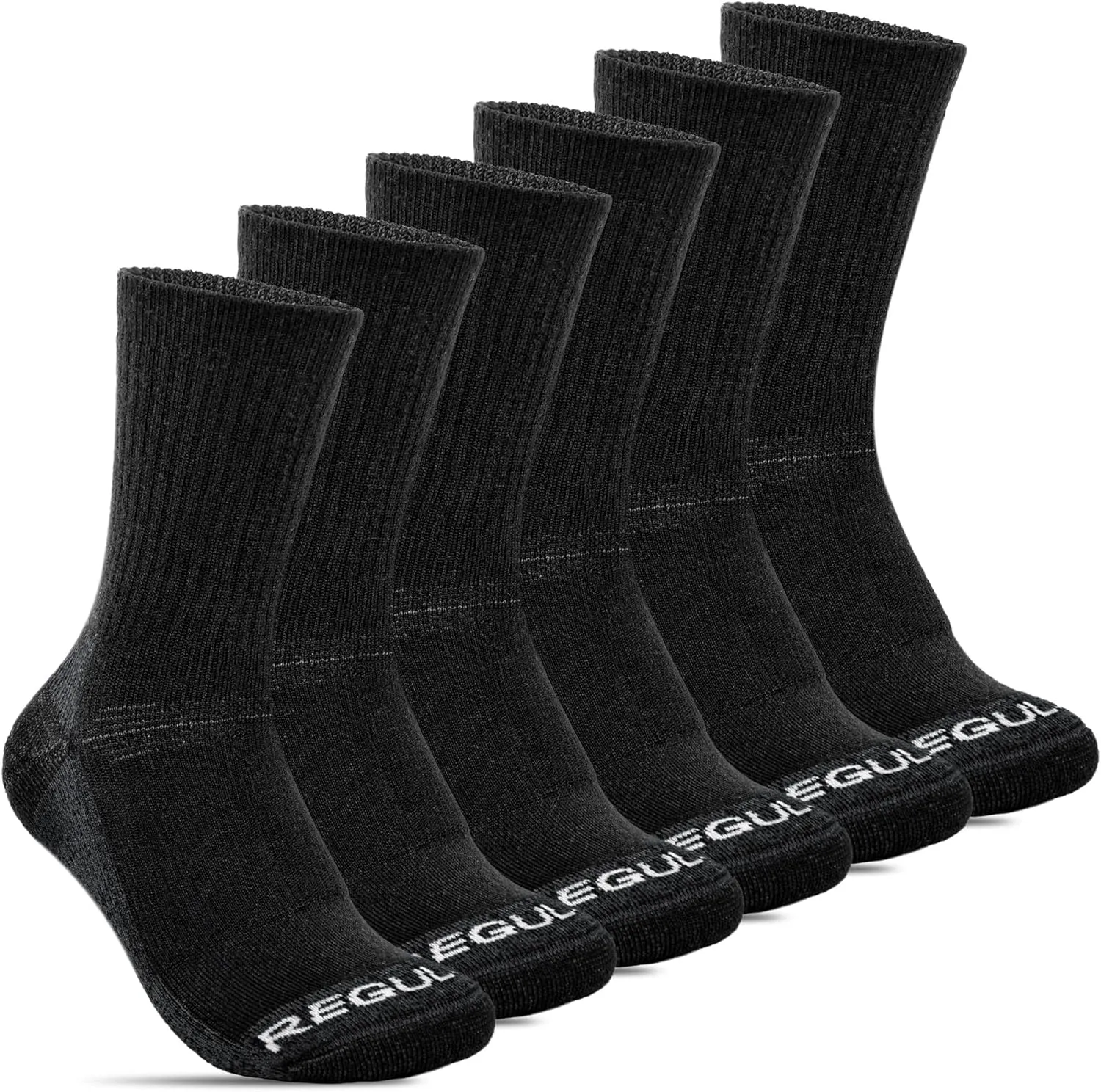Regulus Unisex Adults Merino Wool Hiking Socks, 3 Count, Black, Crew Length, Reinforced Toe, Breathable, Moisture Wicking, Cushioned, Athletic Socks