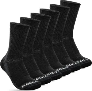 Regulus Unisex Adults Merino Wool Hiking Socks, 3 Count, Black, Crew Length, Reinforced Toe, Breathable, Moisture Wicking, Cushioned, Athletic Socks