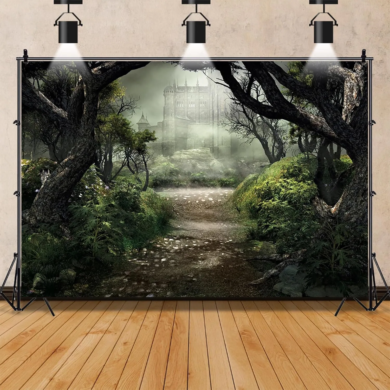 Renaiss Enchanted Forest Backdrop Fabric Green Medieval Smoky Jungle Forest Wonderland Fairy Tale Adventure Photography Background Fairytale Theme Party Decorations Photo Prop 9x6ft