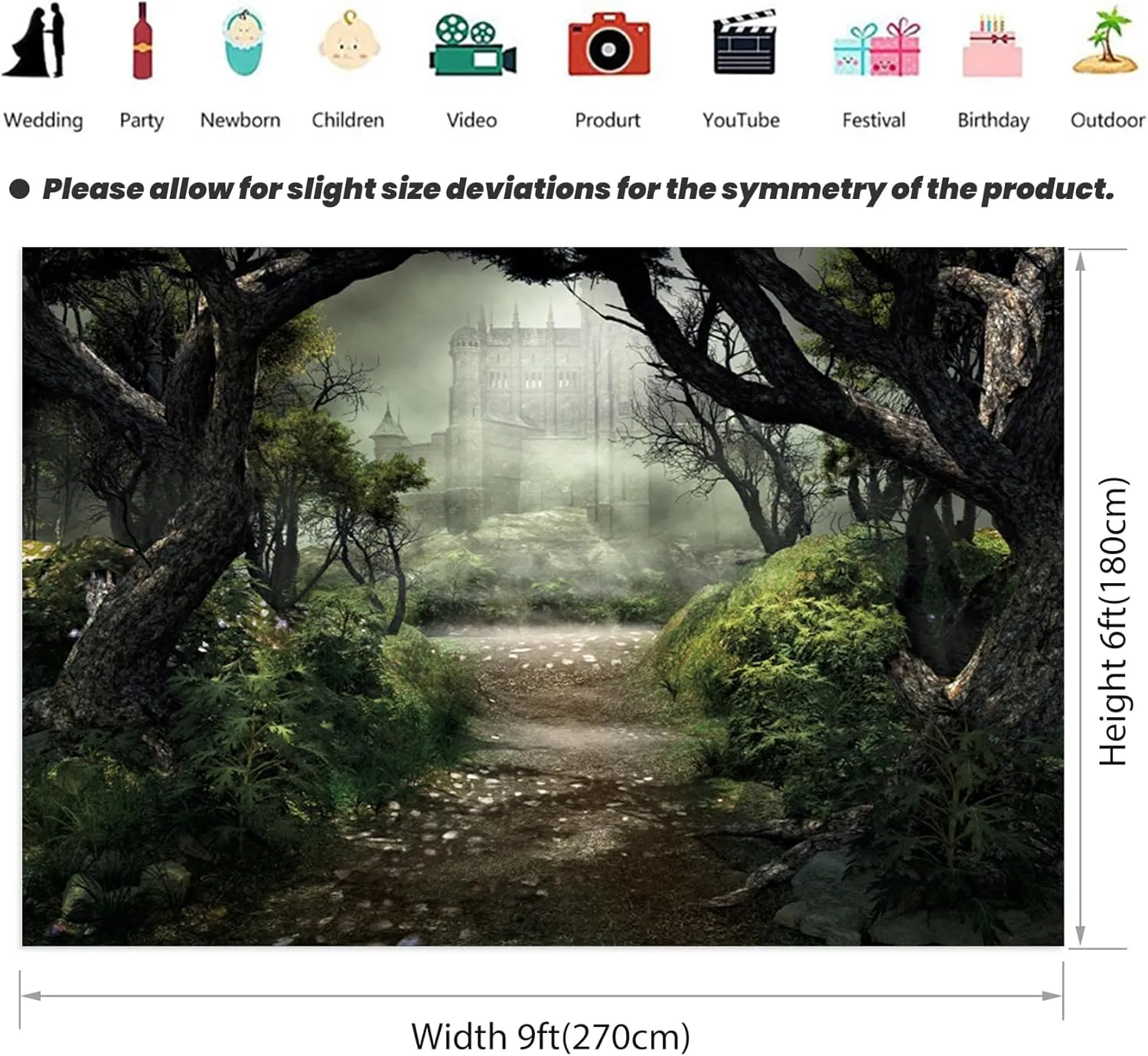 Renaiss Enchanted Forest Backdrop Fabric Green Medieval Smoky Jungle Forest Wonderland Fairy Tale Adventure Photography Background Fairytale Theme Party Decorations Photo Prop 9x6ft
