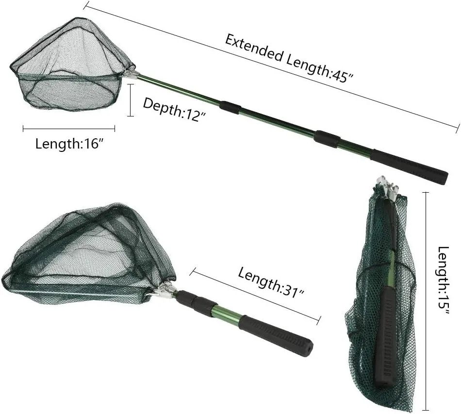 RESTCLOUD Fishing Landing Net with Telescoping Pole Handle, Fishing net Freshwater for Kids Men Women, Extend to 40-63 Inches