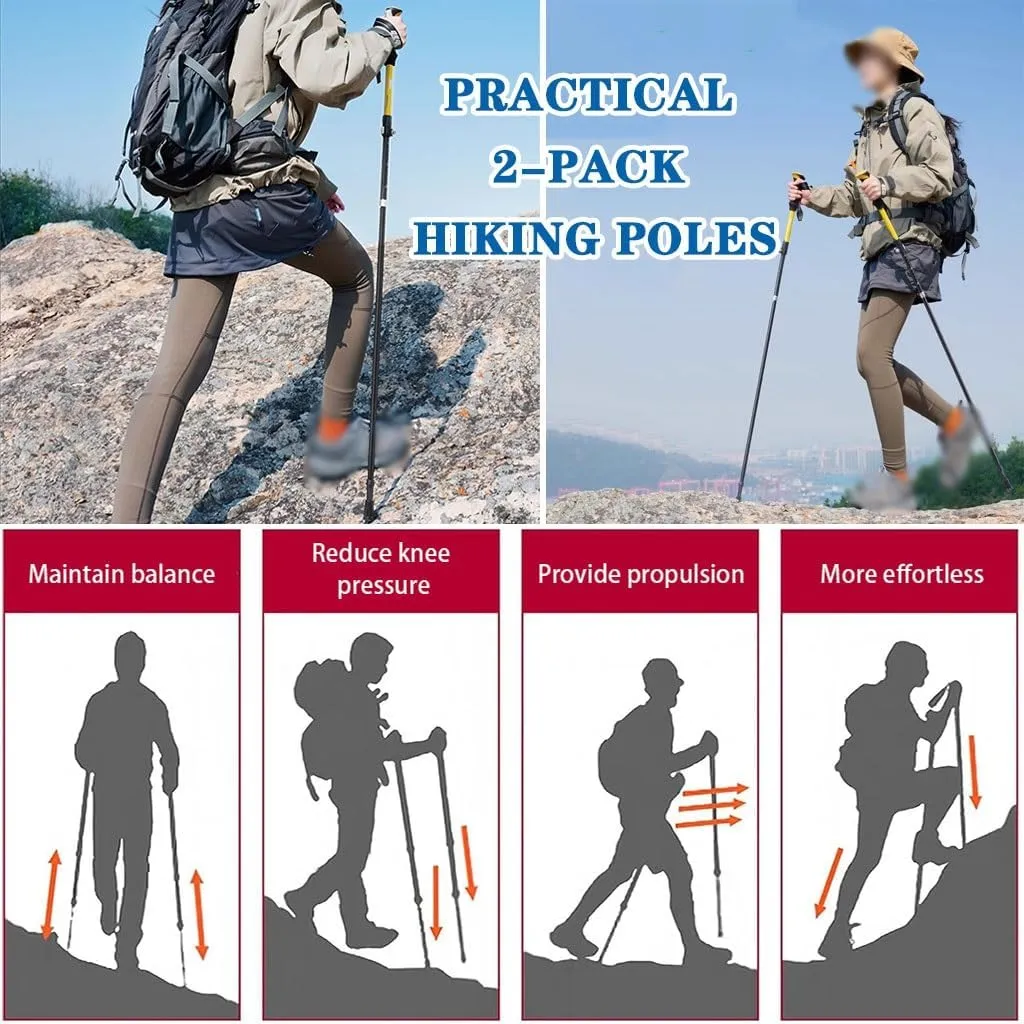 Retractable Double Trekking Poles Set, Foldable Aluminum Alloy Walking Sticks, Including Accessories, Suitable for Hiking/Climbing
