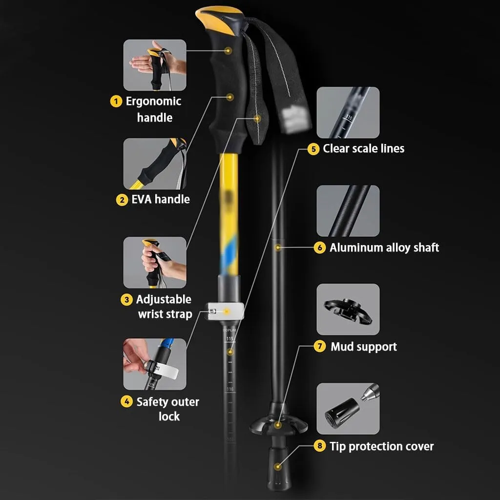 Retractable Double Trekking Poles Set, Foldable Aluminum Alloy Walking Sticks, Including Accessories, Suitable for Hiking/Climbing