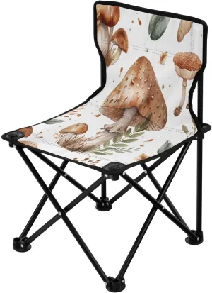 Retro Colorful Mushrooms Portable Outdoor Folding Chair Anti-Slip Padded Oxford Cloth Stool Camping Chair Small for Beach Hiking Fishing Gardening Quad Camp Chair