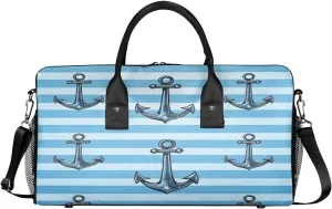 Retro Nautical Anchor Travel Duffle Bag for Women Men Foldable Waterproof Weekender Bag Carry on Tote for Overnight Sports Gym Blue Ocean Theme