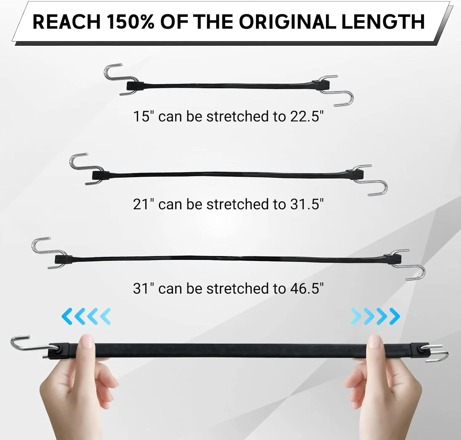 ROBLOCK 21" Rubber Tarp Straps with 150% Max Stretch, 100% EPDM Bungee Cords with Metal Crimped S Hooks, Ideal for Securing Tarps, Cargo, Canvases, Weatherproof (10 Pack)