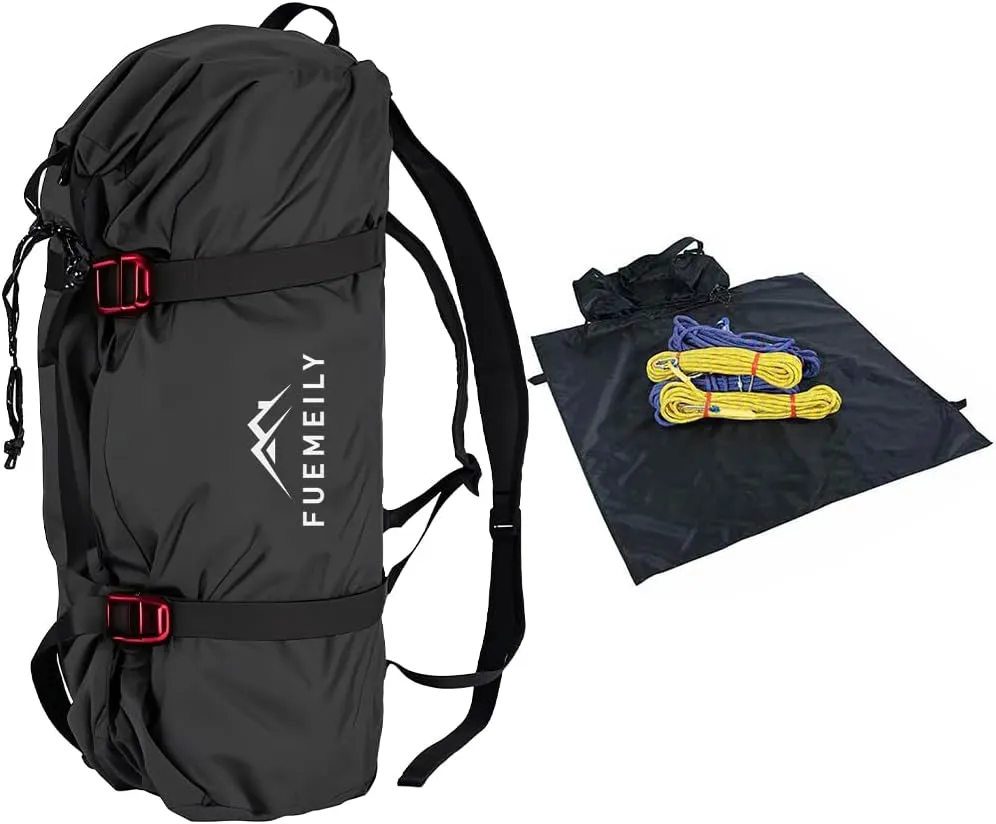 Rock Climbing Rope Bag, Large Capacity Folding Rope Storage Backpack with Ground Sheet, Adjustable Straps Outdoor Climbing Gears Black