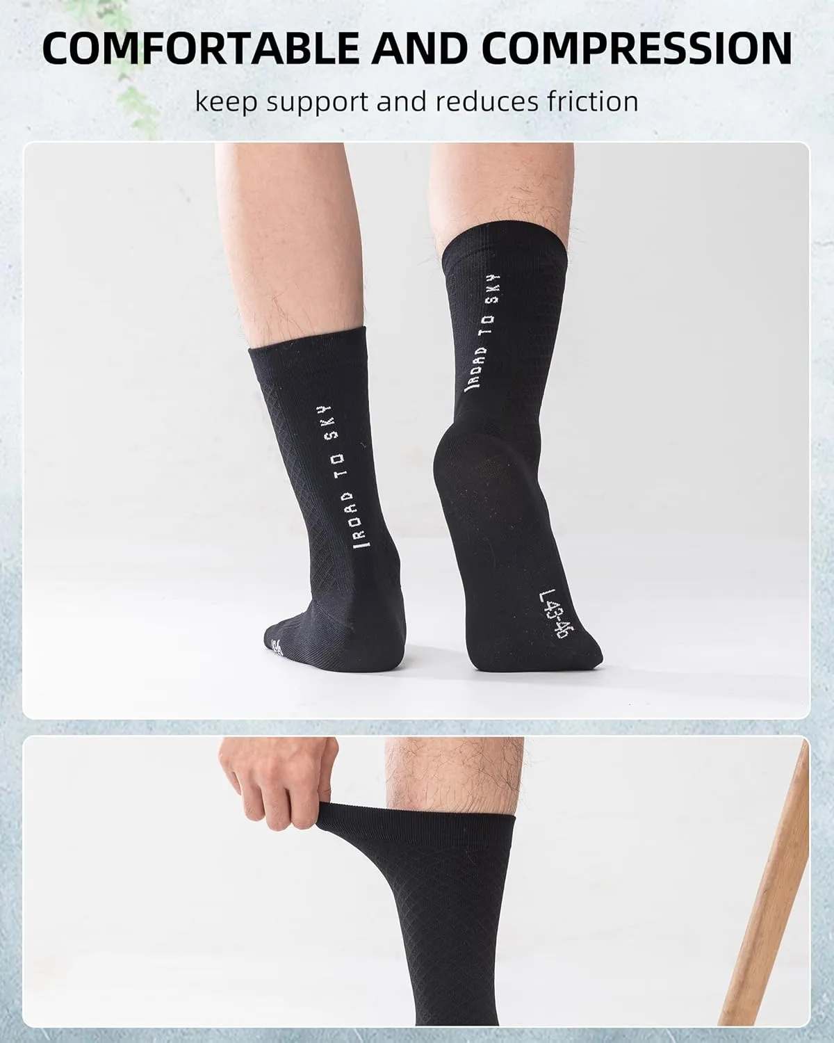 ROCKBROS Cycling Socks for Men Women Breathable Wicking Bike Socks, Compression Fit, Tall Crew, Road to Sky Series