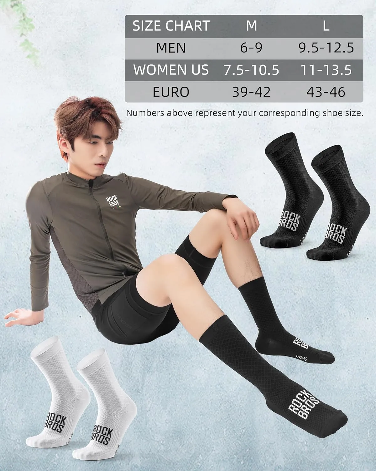 ROCKBROS Cycling Socks for Men Women Breathable Wicking Bike Socks, Compression Fit, Tall Crew, Road to Sky Series