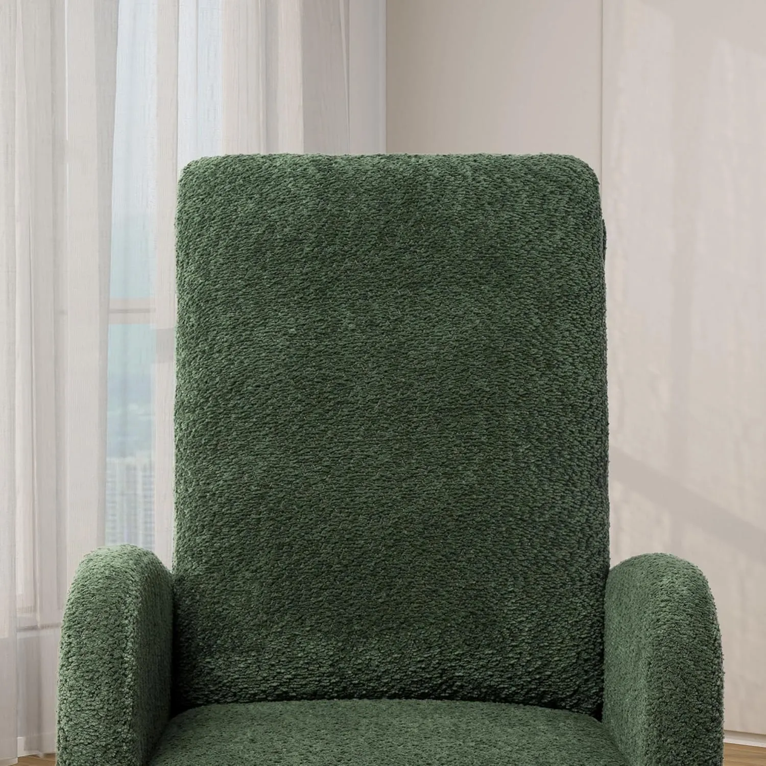 Rocking Chair Nursery, High Back Glider Chair with Retractable Foot Rest, Side Pocket, Rocking Accent Armchair with Rubber Wood Legs, for Indoor Living Room Bedroom.(Green 2)
