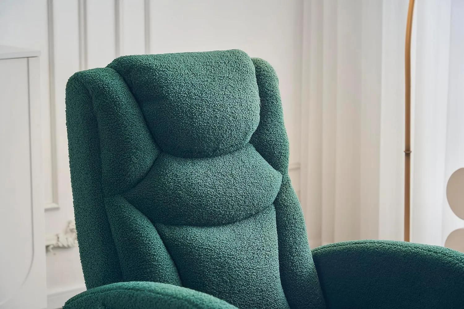 Rocking Chair with Foot Rest, Nursery Glider Teddy Gliding Rocking Chair with Retractable Footrest Rubber Wood Legs Side Pocket High Back & Wide Seat Nursing Chair for Living Room (Green)