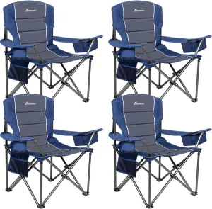 Romswi Oversized Camping Chairs,Heavy Duty Support 500 LBS,Padded Back & Arm Sport Chairs, Cup Holder Cooler Bag, Collapsible Folding Chairs for Outdoor, Fishing & Garden