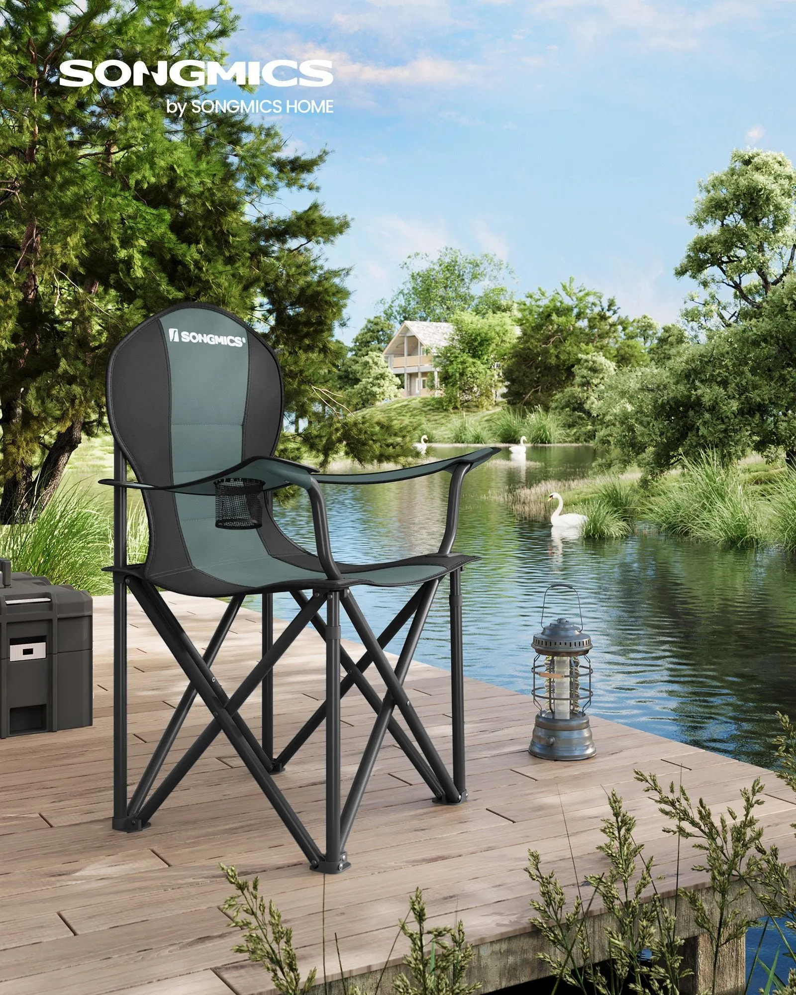 Rootz Green-Black Camping Chair - Portable Chair - Foldable Seat - 600D Oxford Fabric - Lightweight - Durable - Comfortable - 55cm x 90cm x 102cm