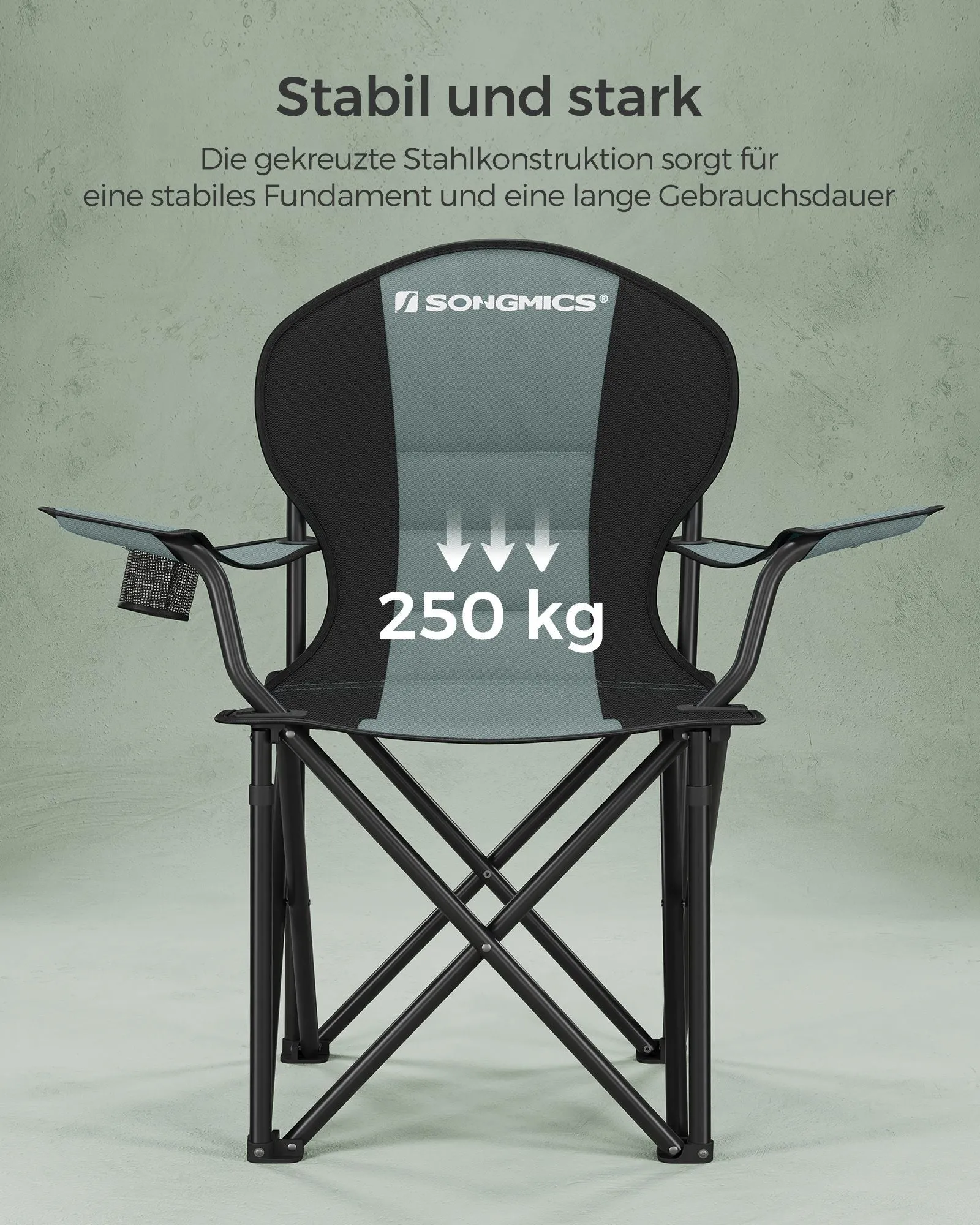 Rootz Green-Black Camping Chair - Portable Chair - Foldable Seat - 600D Oxford Fabric - Lightweight - Durable - Comfortable - 55cm x 90cm x 102cm