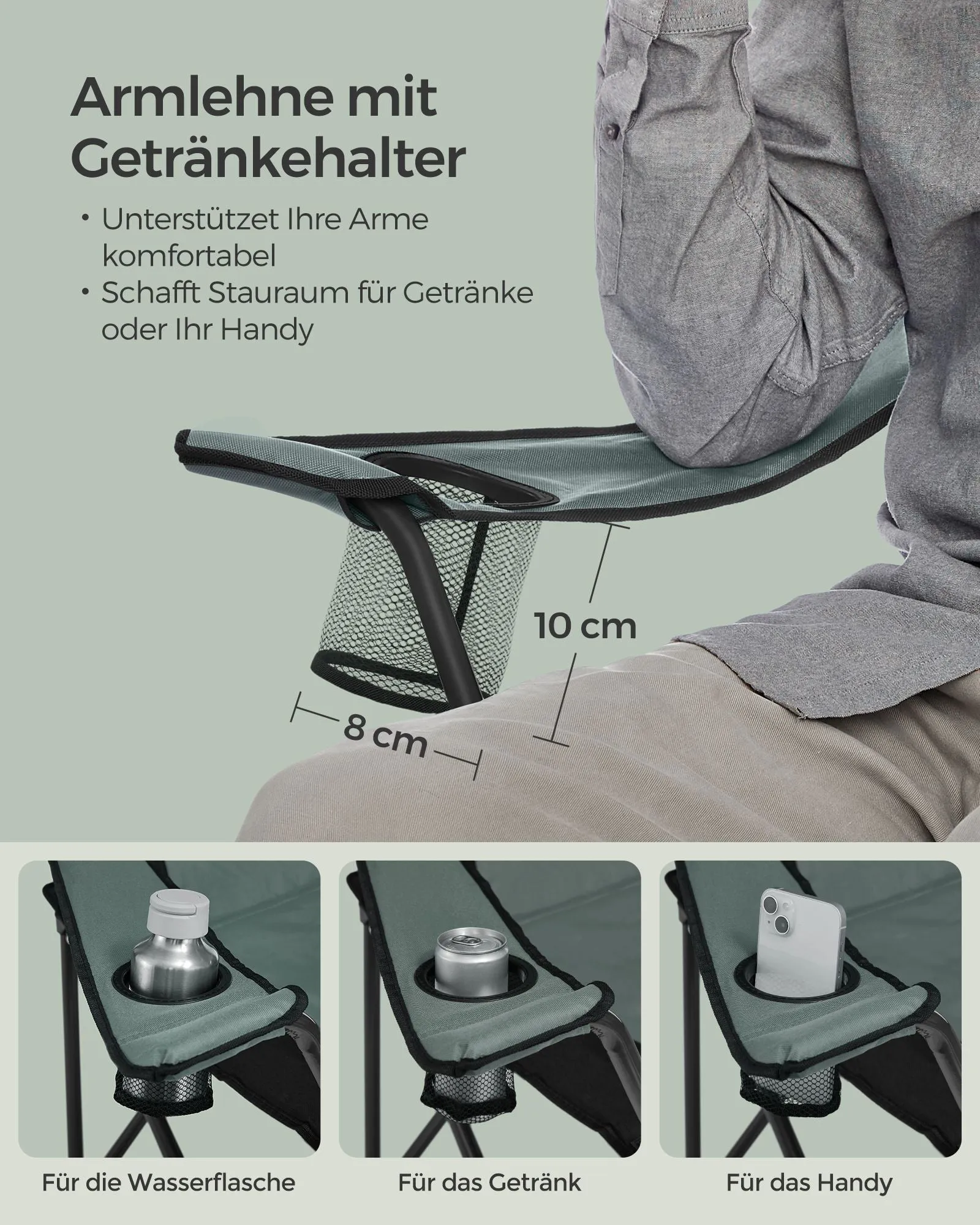Rootz Green-Black Camping Chair - Portable Chair - Foldable Seat - 600D Oxford Fabric - Lightweight - Durable - Comfortable - 55cm x 90cm x 102cm