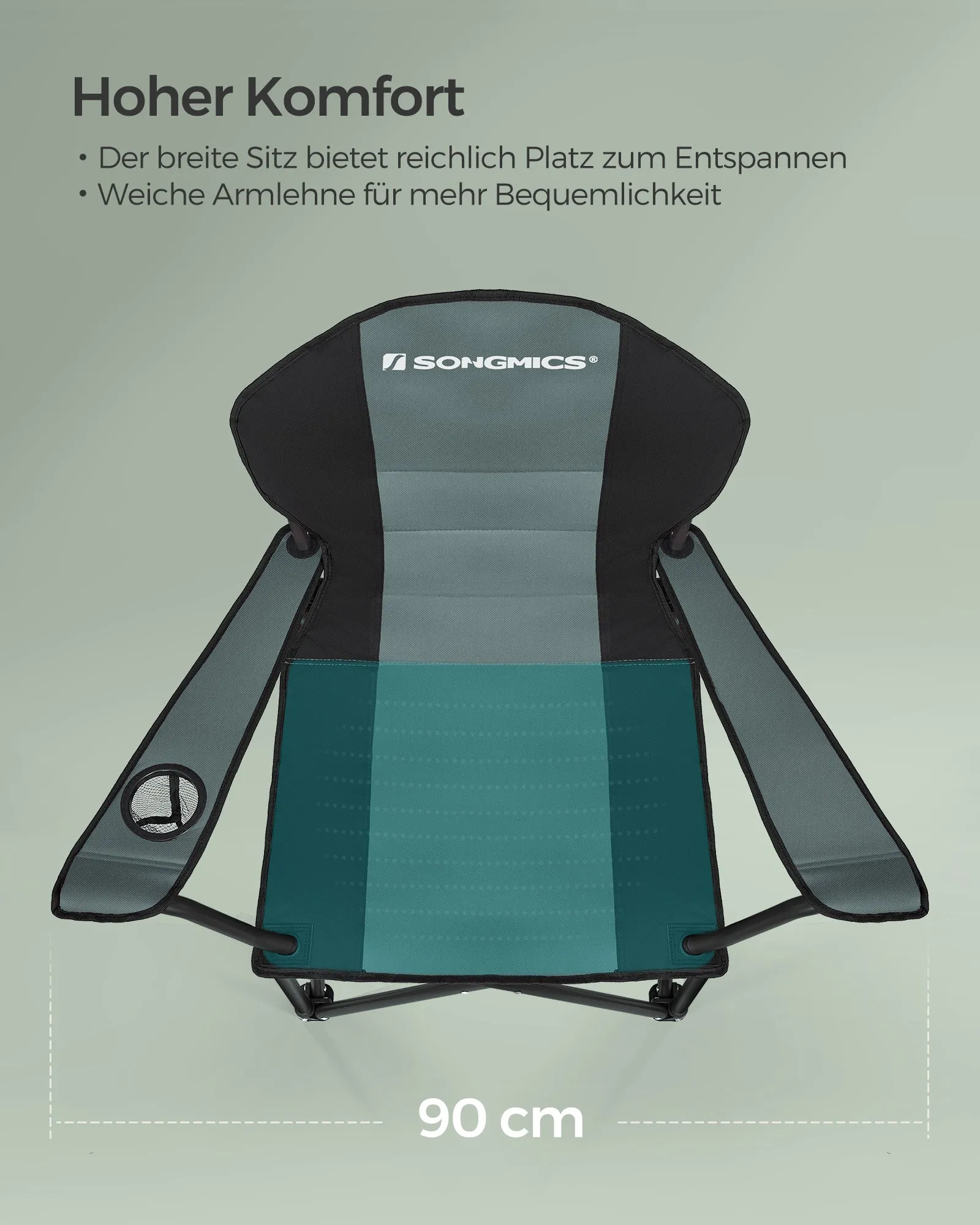 Rootz Green-Black Camping Chair - Portable Chair - Foldable Seat - 600D Oxford Fabric - Lightweight - Durable - Comfortable - 55cm x 90cm x 102cm