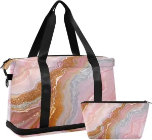 Rose Gold Marble Fluid Large Gym Bag Gym Bag with Adjustable Strap for Trekking Foldable