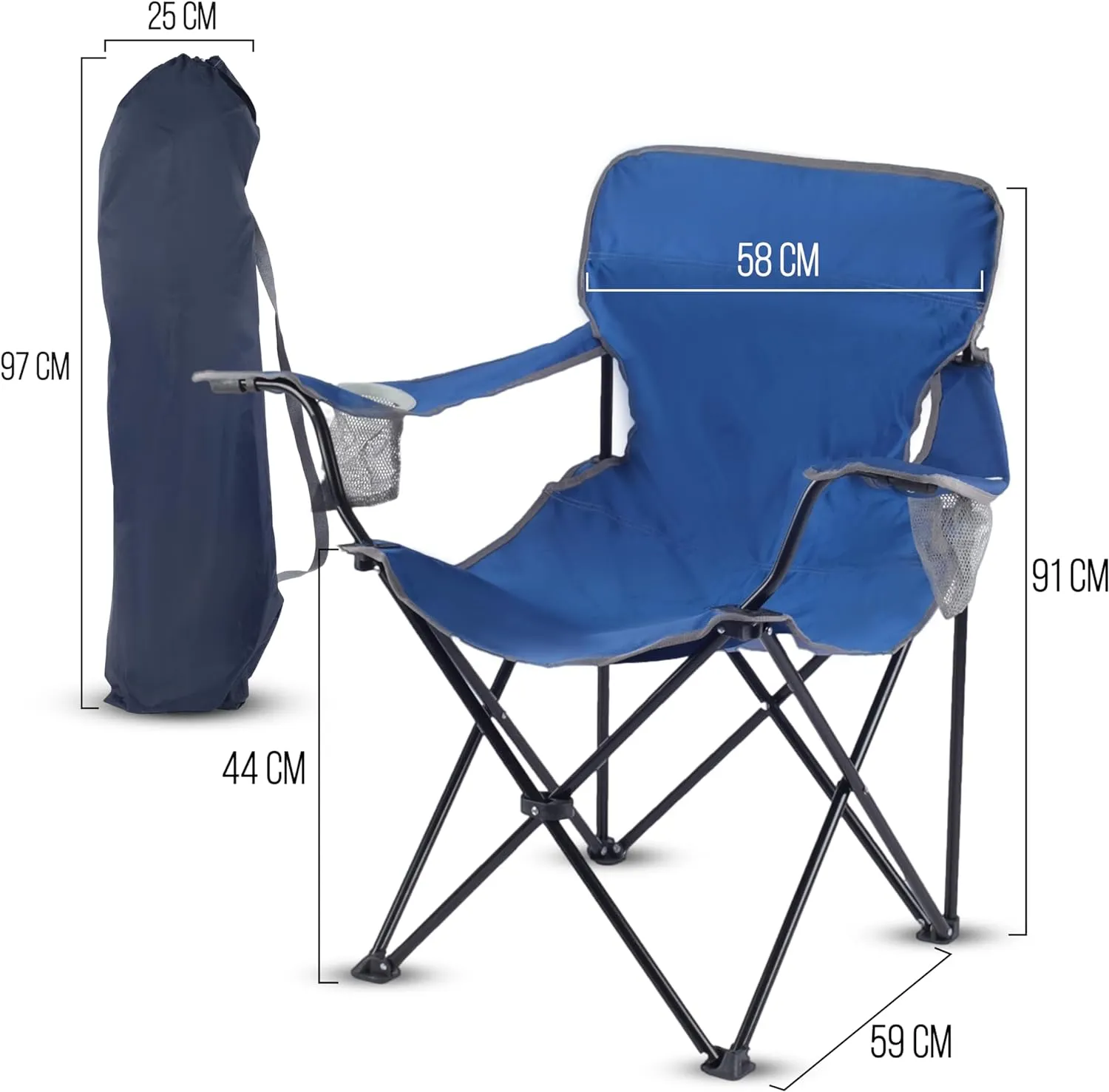 ROXFORM - PP Outdoor Camping Chair with Double Cup Holders - Lightweight Foldable Camping Chairs for Adults - Outdoor Accessories Ideal for Fishing, Garden & Beach - Holds up to 165 kg-Burgundy