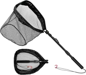 Rubber Coated Foldable Floating Fishing Net for Steelhead, Salmon, Catfish, Bass, Fly, Kayak, Easy Catch & Release with Telescopic Pole and Spring Shackle