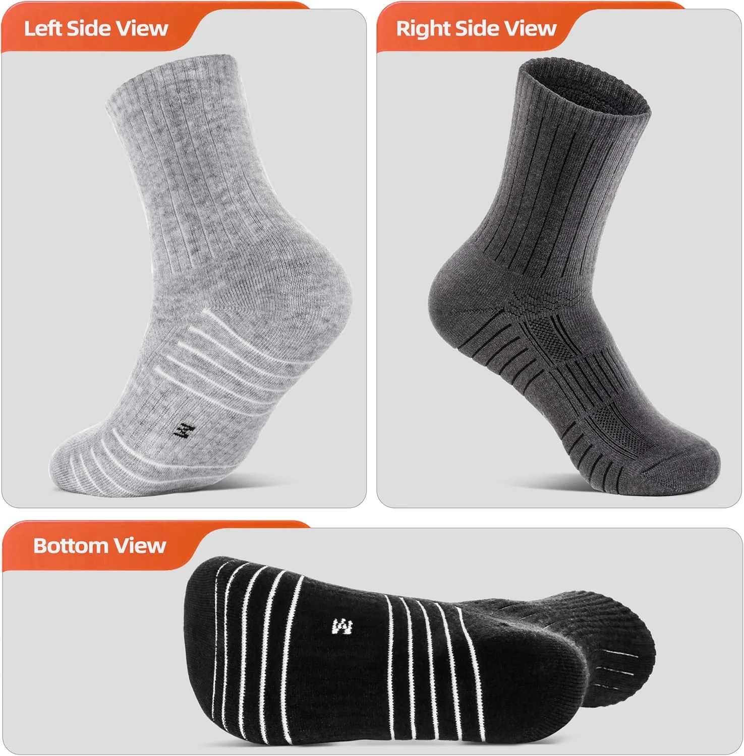 RUNCL Men's Hiking Socks, Merino Wool Cushion Socks, Moisture & Wicking Crew Socks for Outdoor Sports, Xmas Gifts (3 Pairs)
