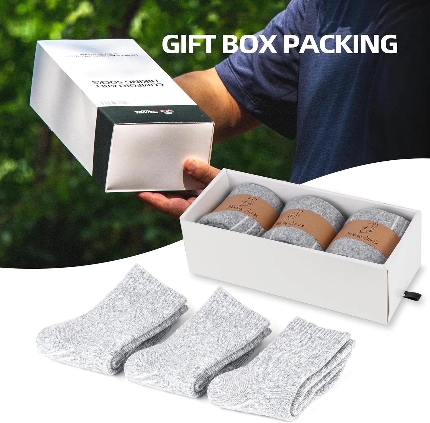 RUNCL Men's Hiking Socks, Merino Wool Cushion Socks, Moisture & Wicking Crew Socks for Outdoor Sports, Xmas Gifts (3 Pairs)