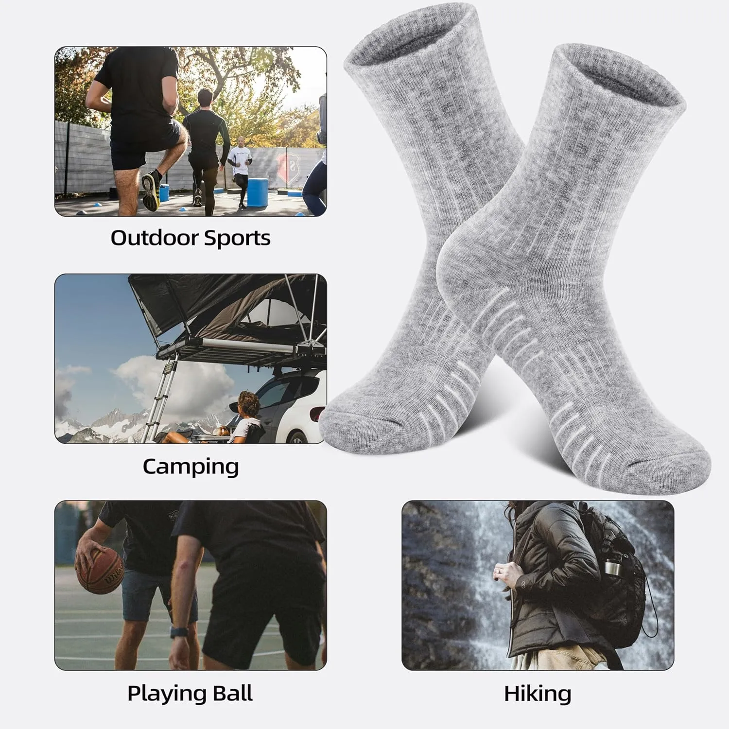 RUNCL Men's Hiking Socks, Merino Wool Cushion Socks, Moisture & Wicking Crew Socks for Outdoor Sports, Xmas Gifts (3 Pairs)