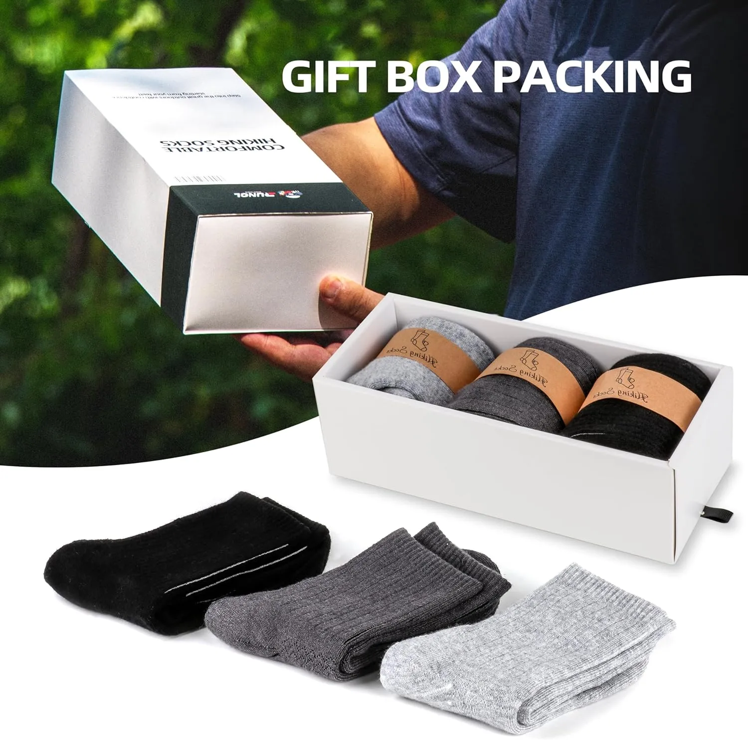 RUNCL Men's Hiking Socks, Merino Wool Cushion Socks, Moisture & Wicking Crew Socks for Outdoor Sports, Xmas Gifts (3 Pairs)