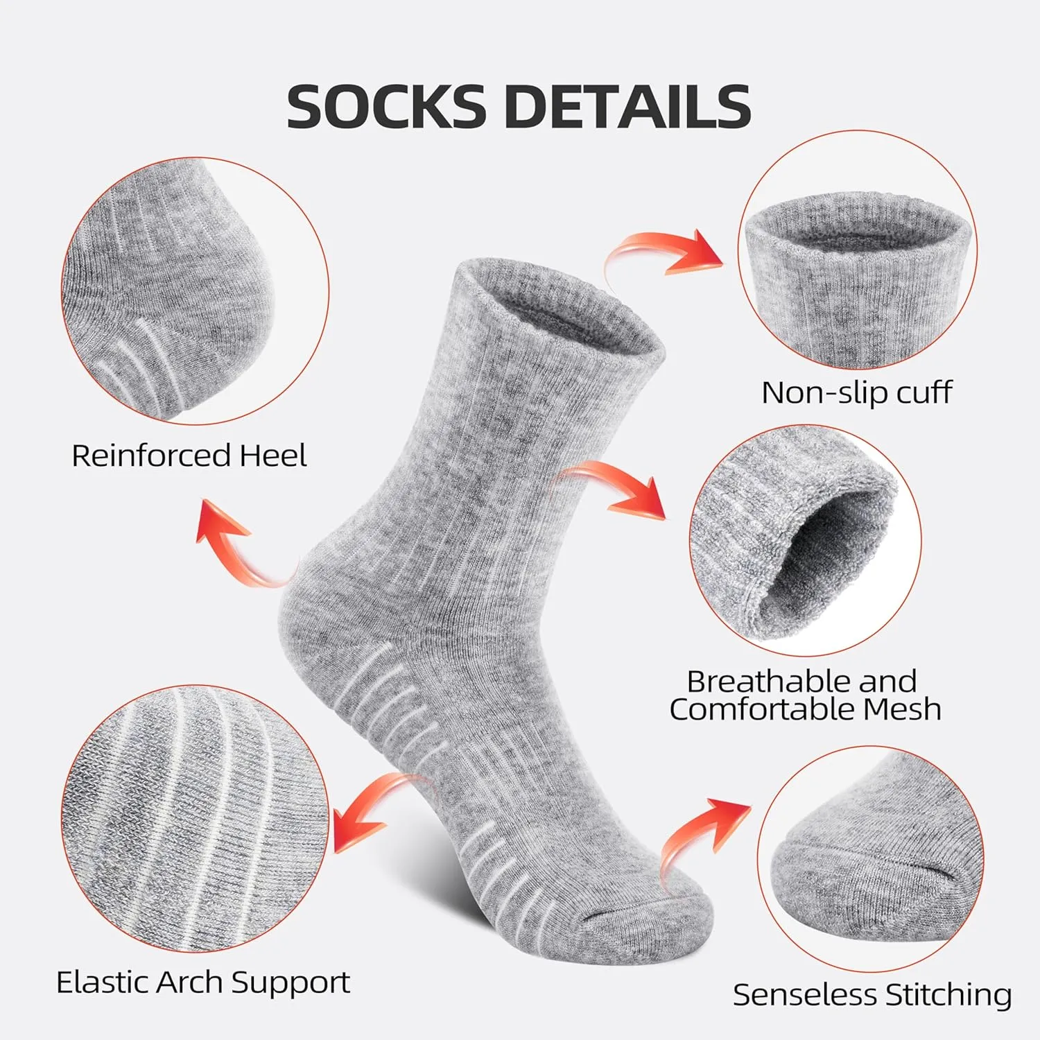 RUNCL Men's Hiking Socks, Merino Wool Cushion Socks, Moisture & Wicking Crew Socks for Outdoor Sports, Xmas Gifts (3 Pairs)
