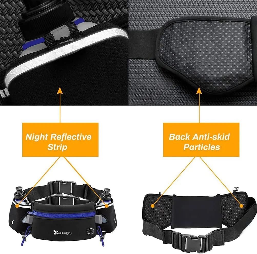 Running Belt with Water Bottles Sports Waist Pouch Hydration Belt Waterproof Waist Pack Bag for Running, Triathlon, Marathon (Rose Red)