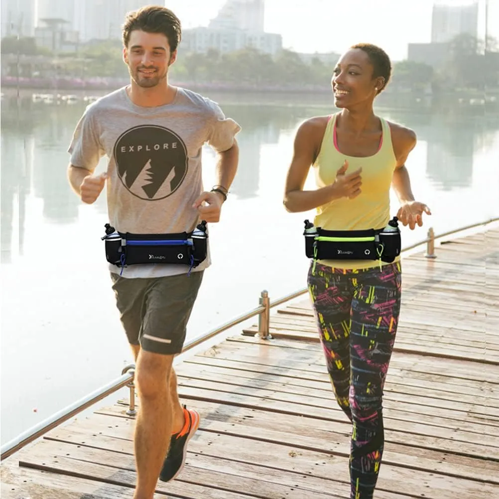 Running Belt with Water Bottles Sports Waist Pouch Hydration Belt Waterproof Waist Pack Bag for Running, Triathlon, Marathon (Rose Red)