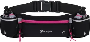 Running Belt with Water Bottles Sports Waist Pouch Hydration Belt Waterproof Waist Pack Bag for Running, Triathlon, Marathon (Rose Red)