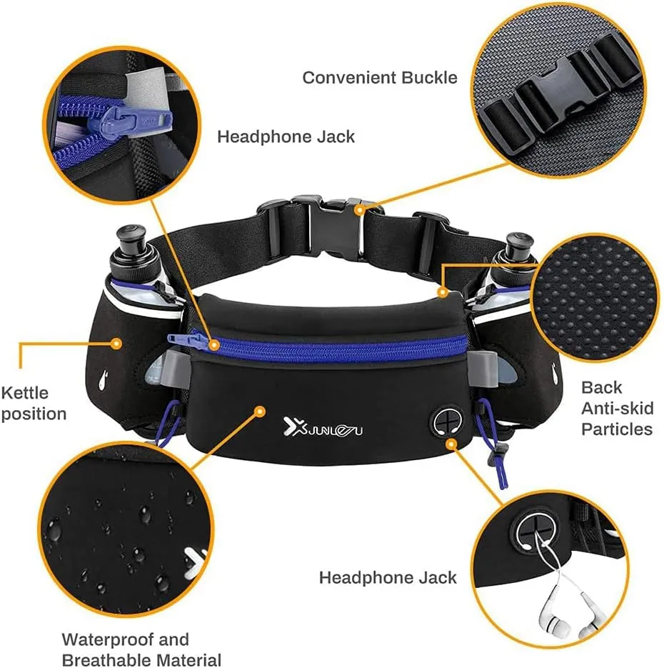 Running Belt with Water Bottles Sports Waist Pouch Hydration Belt Waterproof Waist Pack Bag for Running, Triathlon, Marathon (Rose Red)