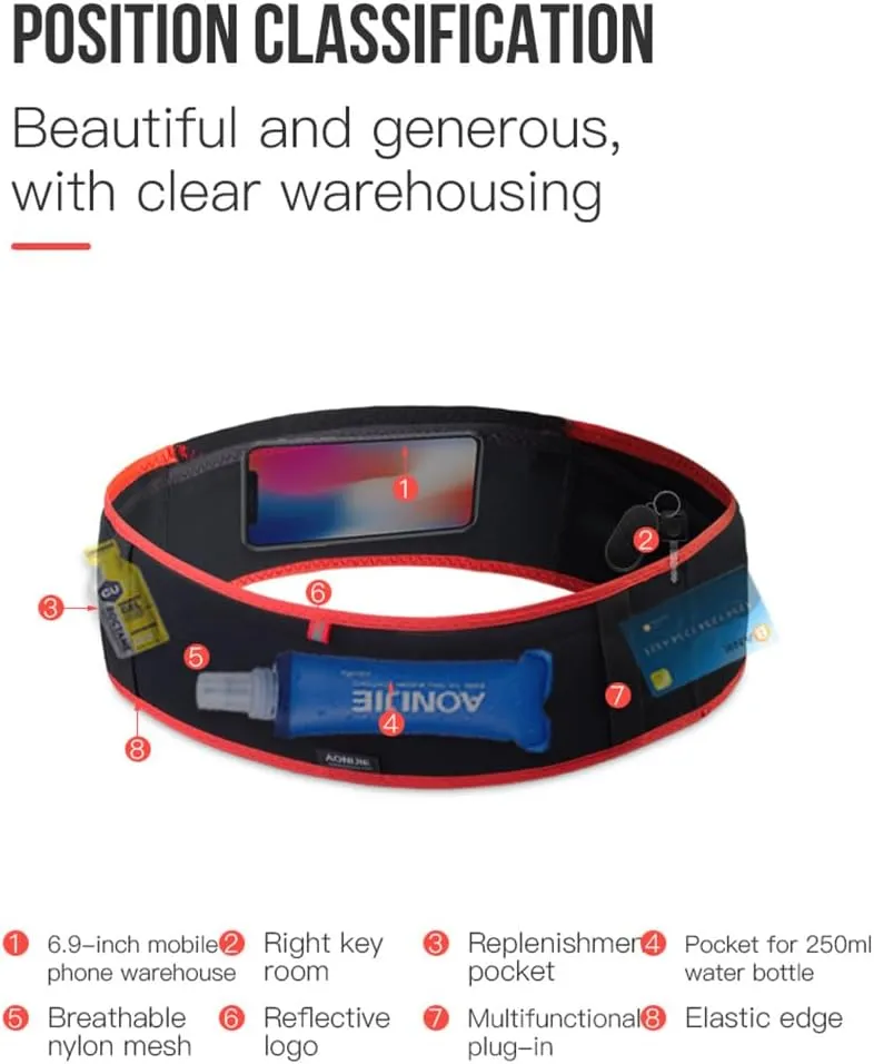 Running Hydration Belt with 250ml Soft Flask, Quick Drying Running Belt for Cycling、Hiking、Marathon (black blue,L/XL)