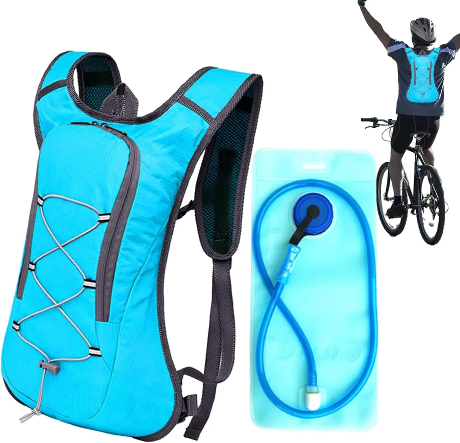 Running Hydration Pack - Hydration Water Backpack, Outdoor Sports Hydration Vest | Portable Hydration Pack with Elastic Cord, Skin-Friendly Pack with 2L Water Bladder for Men Women