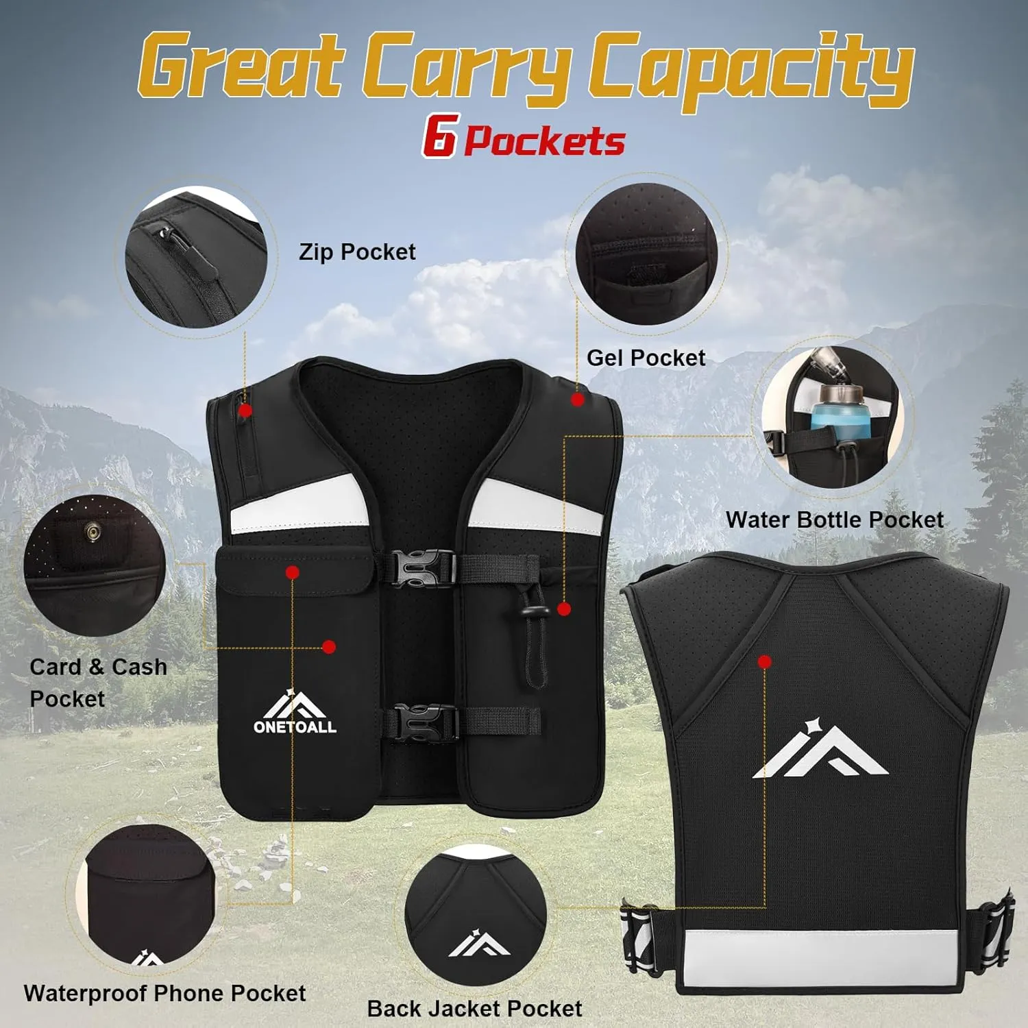 Running Hydration Vest, Breathable Running Vest for Men Women, Lightweight Reflective Hydration Vest for Trail Hiking Cycling